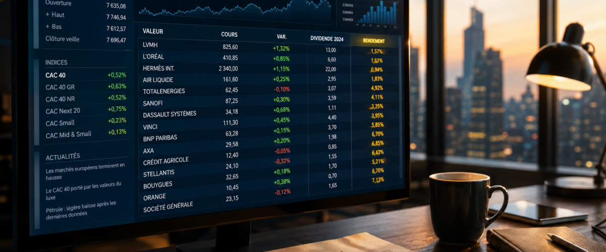 Dividendes CAC 40 en 2026 : palmares, calendrier et fiscalite
