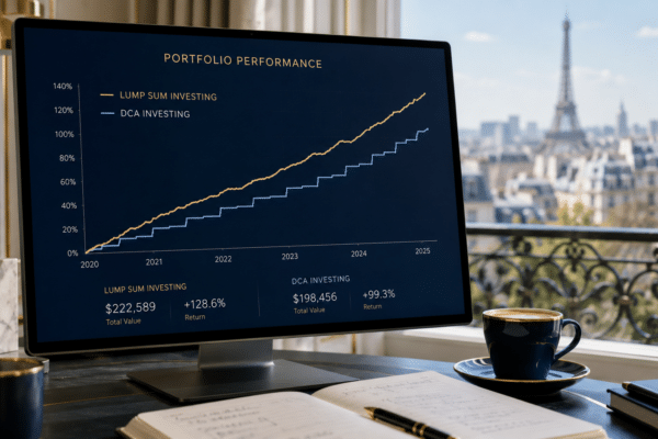 Comparaison DCA vs Lump Sum : deux courbes de portefeuille boursier