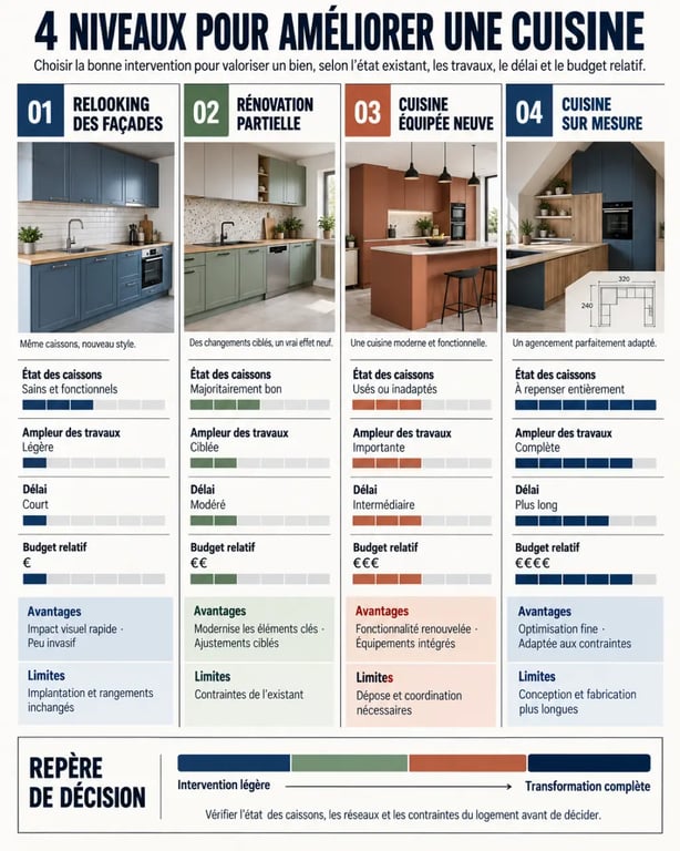 Infographie sur les solutions de cuisine moderne équipée pour valoriser un bien immobilier