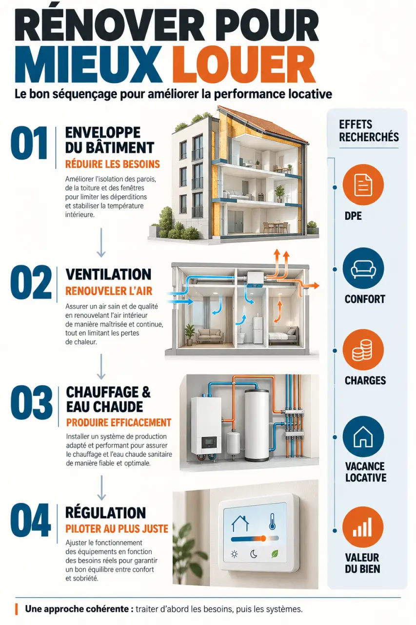 Infographie sur l’optimisation de la rentabilité locative par des travaux de rénovation énergétique